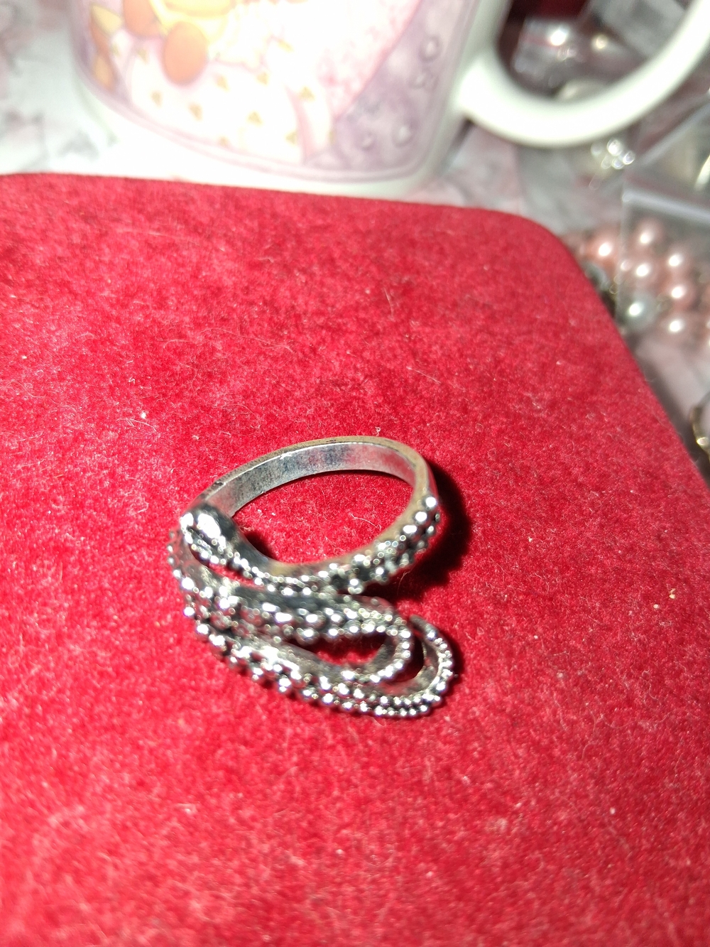 Source Unknown Silver Beaded Twist Women's Ring
